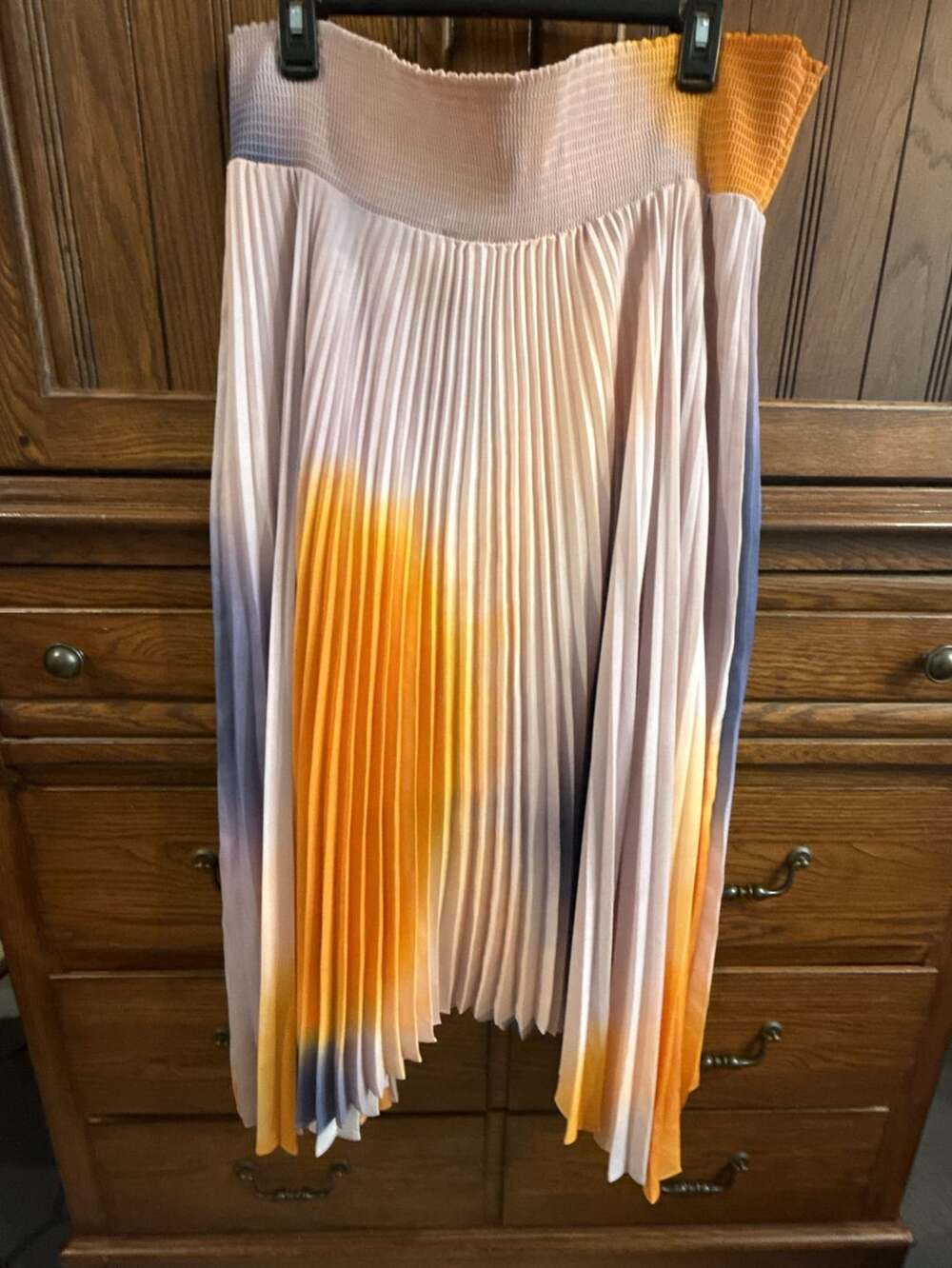 A.L.C. Sonali Smocked Tie-Dye Plissé Midi Skirt Size M